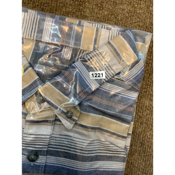 Eddie Bauer Shirt Mens XL Button Down Short Sleeve Striped Cotton Twill Camp - Picture 7 of 7